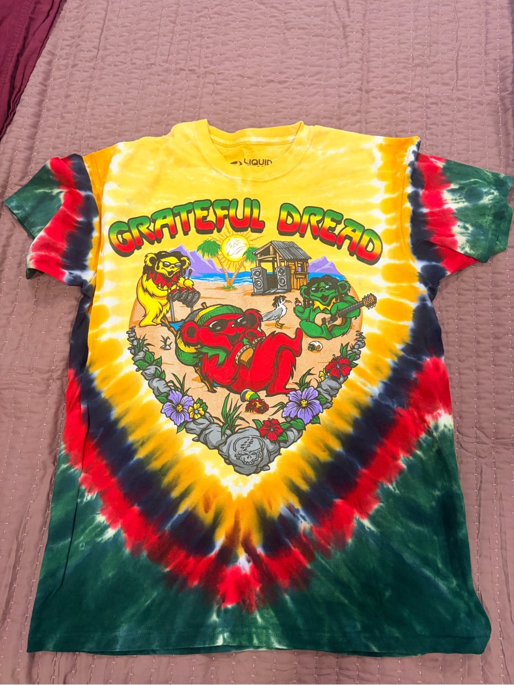 Gildan Yellow Multi Tie-Dye "Grateful Dread" Graphic Tee
